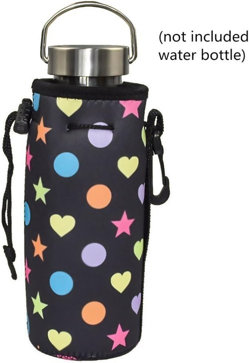 AF-WAN Protable Neoprene Insulated Water Drink Bottle Cooler Carrier Cover Sleeve Tote Bag Pouch Holder Strap for Women Men Biker Travel Cycling Climbing Sports(Black+Black)