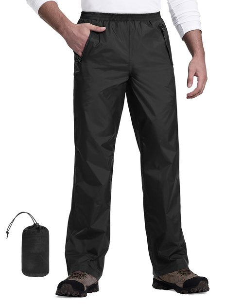 33,000ft Packable Rain Pants for Men Waterproof Hiking Pants Lightweight Rain Pants Outdoor Windproof Pant for Golf, Fishing Black
