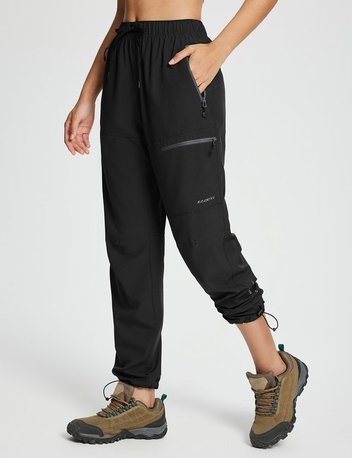 SPEXIAL Women's Hiking Pants Lightweight Water Resistant Travel Pants Quick Dry Ladies Elastic Waist UPF Casual Zipper Pockets Black S