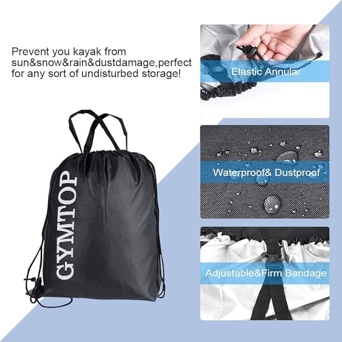7.8-18ft Waterproof Kayak Canoe Cover-Storage Dust Cover UV Protection Sunblock Shield for Fishing Boat/Kayak/Canoe 7 Sizes [Choose Color] (Black(Upgraded), Suitable for 13.8-15ft Kayak)