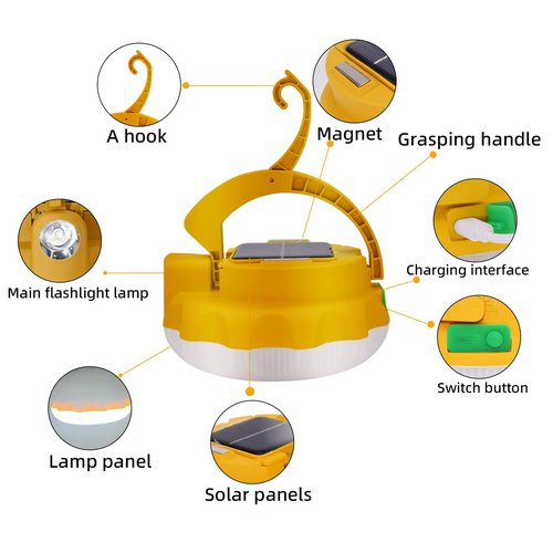 Camping Lanterns Led Tent Lights: Battery Powered 3600mAh - Rechargeable USB 4 Light Modes - Solar Flashlights for Night Emergency Outdoors(3600mAh,Yellow)