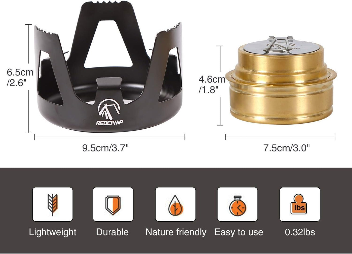 REDCAMP Mini Alcohol Stove for Backpacking, Lightweight Brass Spirit Burner with Aluminium Stand for Camping Hiking