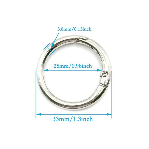 20 Pack 1 Inch Carabiner Clip, Spring O Rings Metal Alloy Purse Clip, Round Keyring Buckle Clips, Small Keychain Hook Clip for Key Bag(Silver)