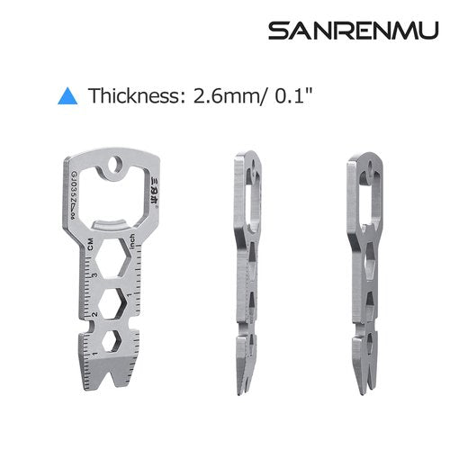 Sanrenmu EDC Pry Bar 6-in-1 Tool with Bottle Opener Inch/CM Ruler Wrench Multi Function Mini Compact Stainless Steel Keychain GJ035Z