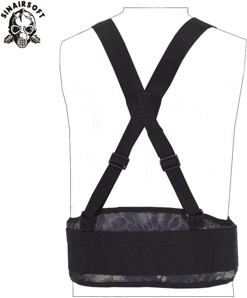 SINAIRSOFT Tactical Waist Belt with X-Shaped Suspenders Free Straps Airsoft Combat Padded Molle Belt