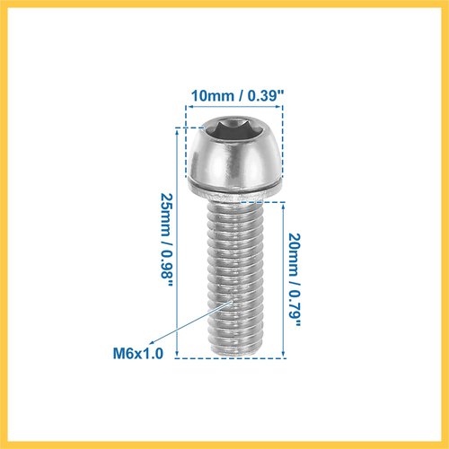 REPAIROCK 6 Pcs Bicycle Stem Screws for MTB Bike Bicycle Stem Durable M6x20mm Socket Head Cap Bolts Screws Nuts Steel Silver Tone Auto Replacement Parts