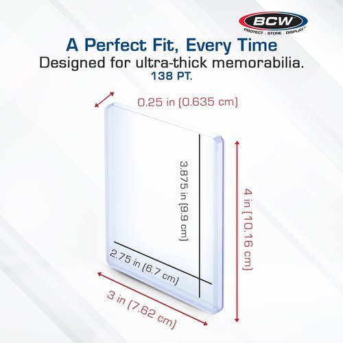 BCW 138 PT. Thick Card Topload Holder - Pack of 10 | Durable Rigid PVC Toploader | Toploaders for Memorabilia, Jersey, Patch, and Relic Cards | Ideal for Collectors and Hobbyists
