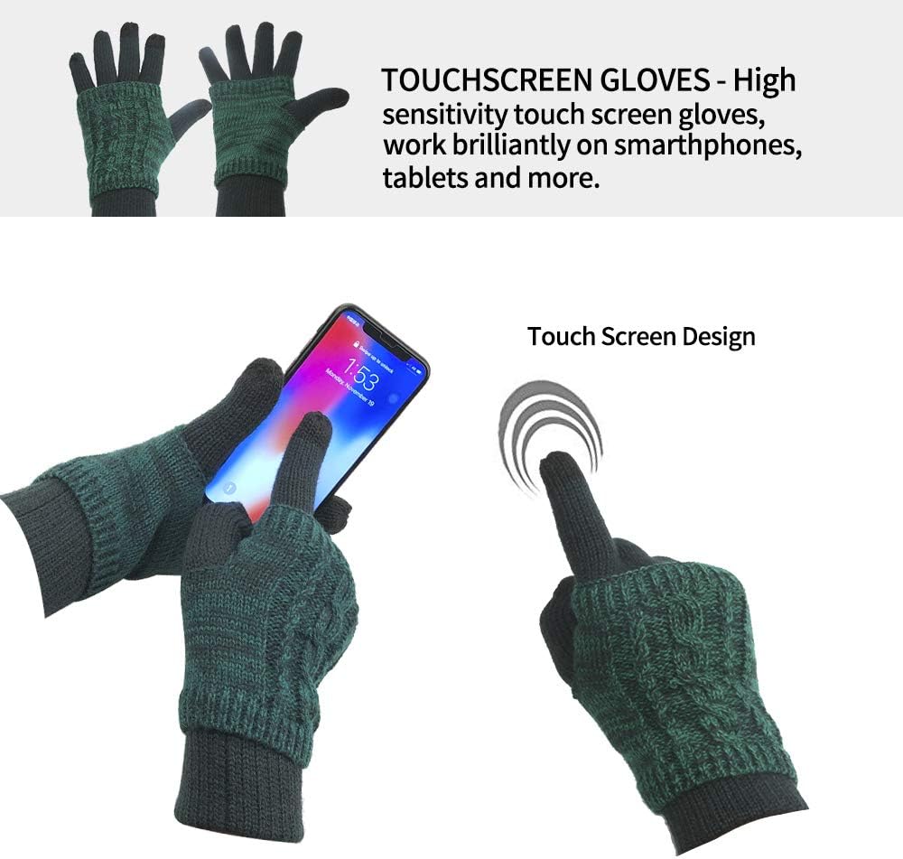 Winter Hat Gloves Scarf Set for Women, Cable Knit Beanie Pom Cap Touch Screen Glove Long Scarf 3PCS Winter Gift for Women Men