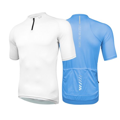 Wulibike Cycling Jersey Men Short Sleeve, Road Bike Jerseys Half Zipper with Pockets, Bicycle Clothing Breathable Quick Dry 2 Pack White+Blue M