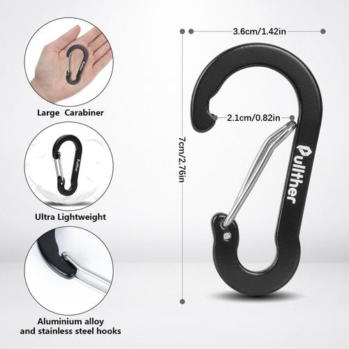 Pullther Large Aluminum Carabiner Clip, 10 Pack, Ideal for Outdoor Sports, Hiking, Fishing