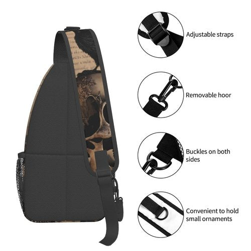 PVTIONXIE Edgar Allan Poe The Raven Skull Crossbody Chest Bags for Women, Small Crossbody Shoulder Bag Sling Bag Travel Hiking Daypack