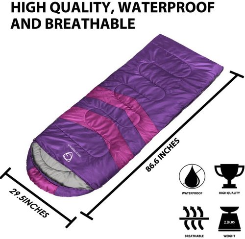 Gold Armour Sleeping Bags for Adults Cold Weather & Warm - Backpacking Camping Sleeping Bag for Kids 10-12, Girls, Boys - Lightweight Compact Camping Essentials Gear Accessories, Right Zipper