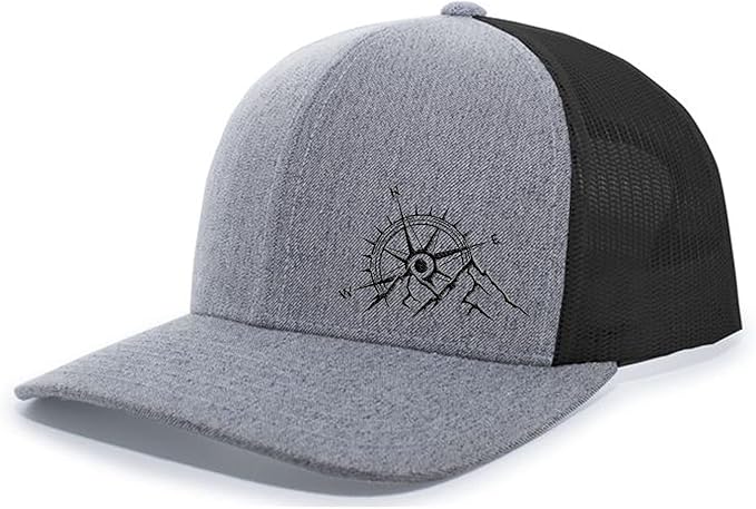 Trenz Shirt Company Men's Outdoors Mountain Scenic Forest Compass Woodland Embroidered Mesh Back Trucker Hat