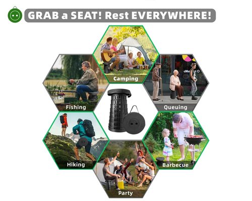 Collapsible Stool Portable Foldable Chair – Rotatable Retractable Telescoping Sturdy Stool Load Capacity 550lbs Outdoor Camping Hiking Fishing Queuing BBQ Garden Party Celebrations Festivals Gathering