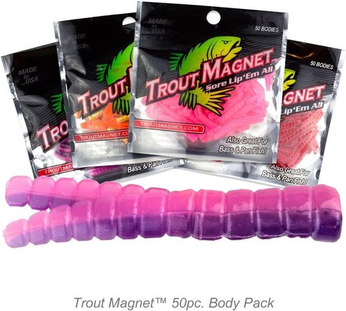 Leland's Lures Trout Magnet 50-Pack Split-Tail Grub Body Pack, Also Great for Bass and Panfish, Purple Haze
