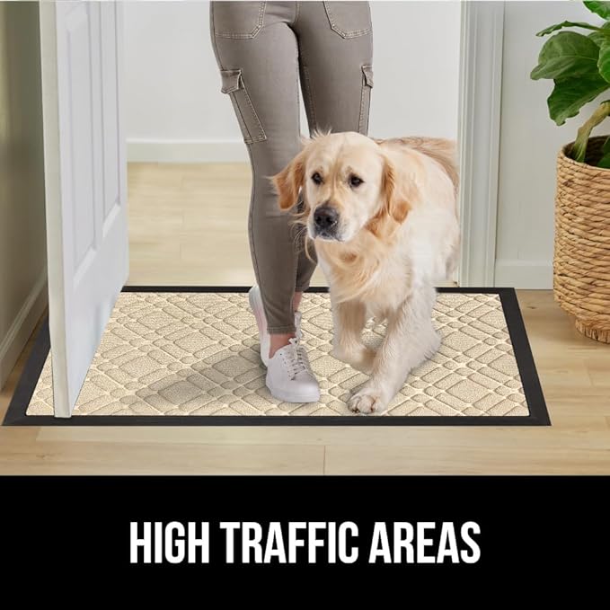 GORILLA GRIP 100% Waterproof All-Season WeatherMax Doormat, 23x35, Durable Natural Rubber, Stain and Fade Resistant, Low Profile, Indoor Outdoor Door Mats, Easy Clean Patio Entrance Mat, Modern Latte
