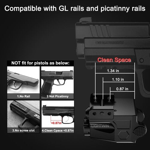 Compact 600 Lumens Green Laser Light Combo for Glock Taurus Walther Springfield S&W, Steady & Strobe Mode for Laser & Light, 3 Holes for Better Mounting - Illuminate Your Path with Precision