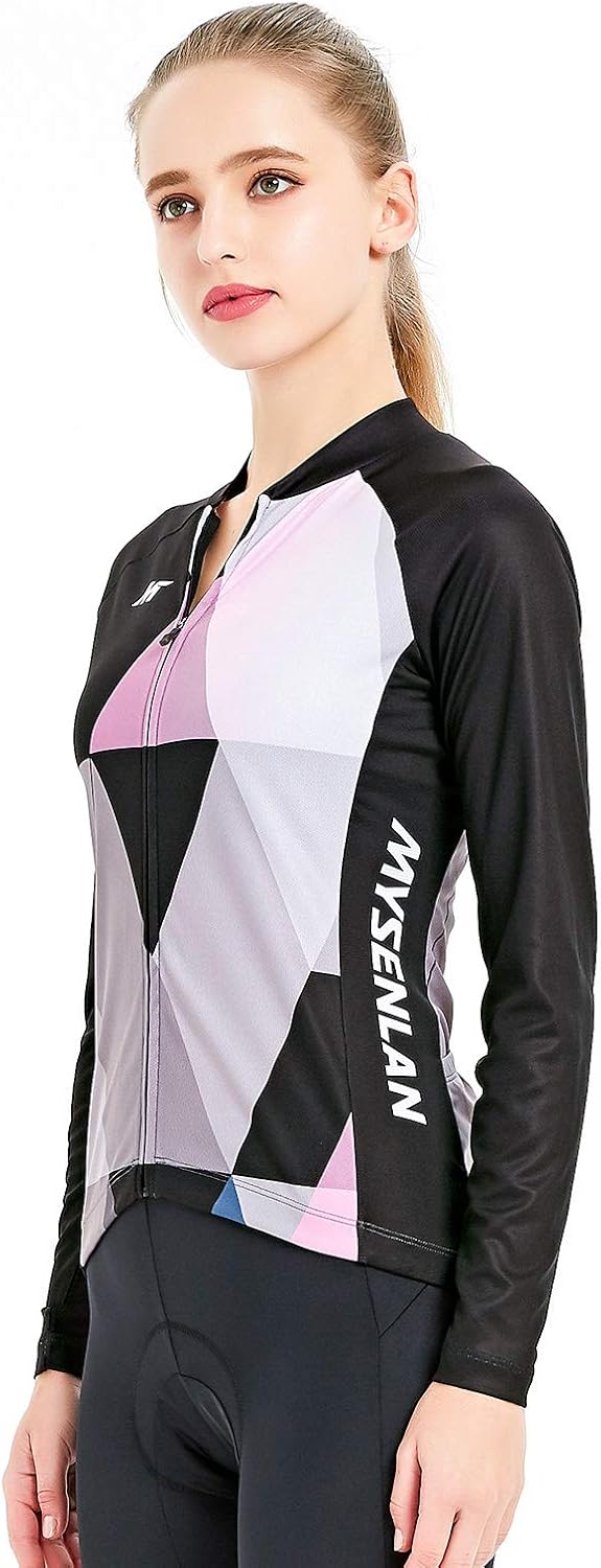 Mysenlan Women's Cycling Long Sleeve Breathable Jersey Set 3D Padded Long Pants Bike Shirt Bicycle Tights Clothing