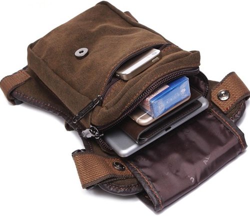 Canvas Multi-Purpose Waist Fanny Pack Tactical Military Drop Leg Bag Small Running Camping Hiking Motorcycle Bike Cycling Pouch Shoulder Bag Dark Brown