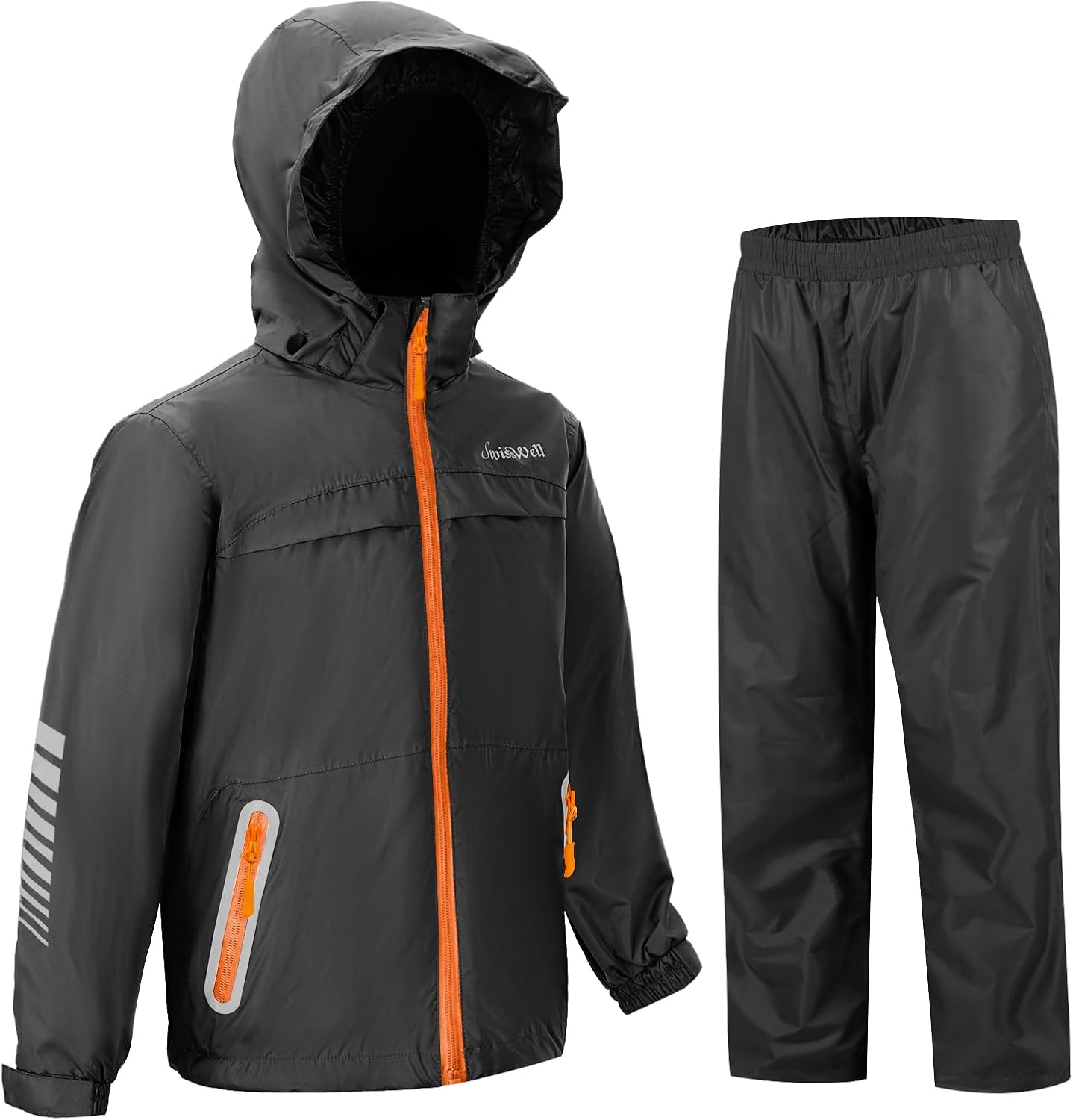 SWISSWELL Kids Rain Gear Boys Girls Youth Waterproof Rain Suit Breathable Reflective Raincoat and Pants