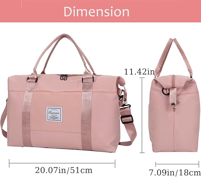 KARRESLY Travel Duffel Bag for Women,Shoulder Weekender Overnight Bag Sports Gym Tote Bag,Waterproof(Light Pink) free size