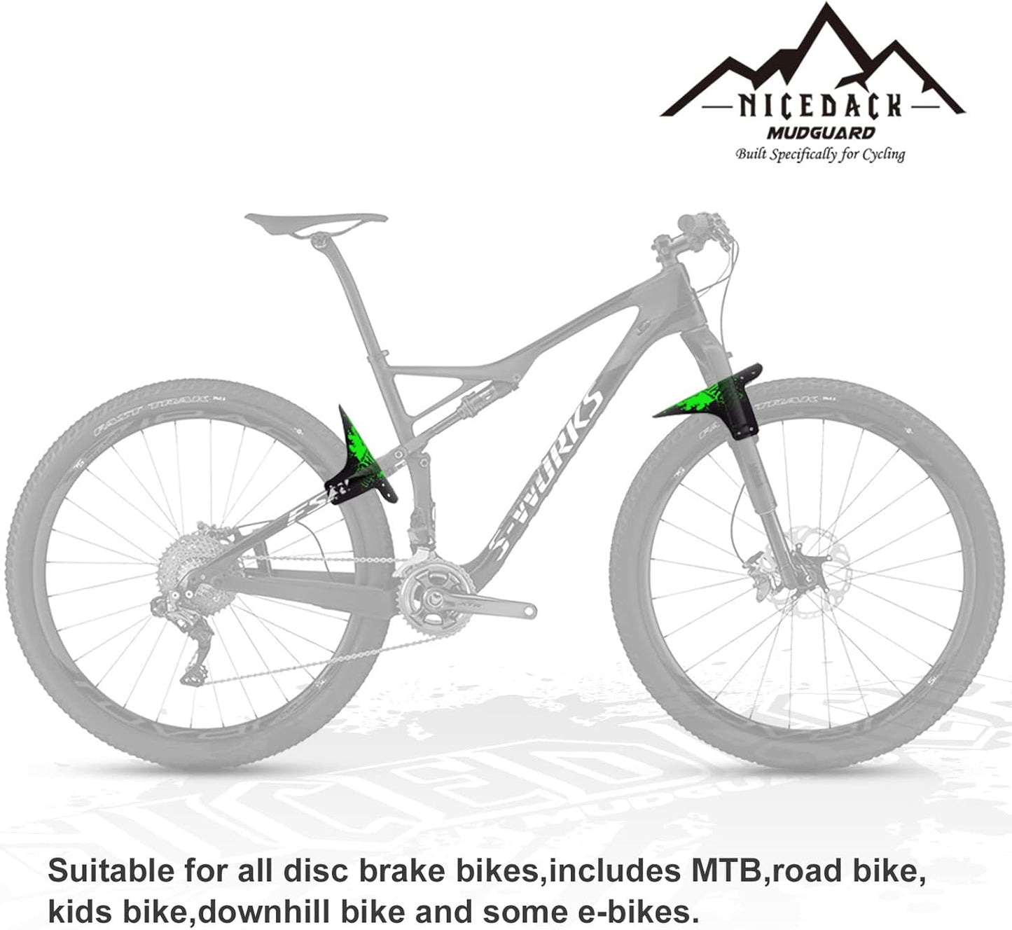 NICEDACK Bike Fender, Adjustable MTB Mud Guard, Front and Rear Compatible Mudguards, Fits 650B 20" 26" 27.5" 29 inch Fat Tire Bikes and All Disc Brake Bicycles