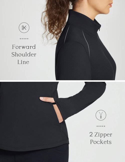 baleaf Women's Fleece Pullover Jacket Water Resistant Half Zip Thermal Golf Shirts Cold Weather Running Gear Winter Black M