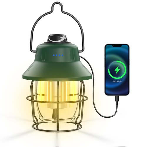 JINIU Rechargeable LED Camping Lantern, Mini Retro Portable Waterproof Lantern, 1000LM, 3 Light Modes (2700-6500K) Stepless Dimming Brightness, Hanging Tent Light for Camping, Power Outages