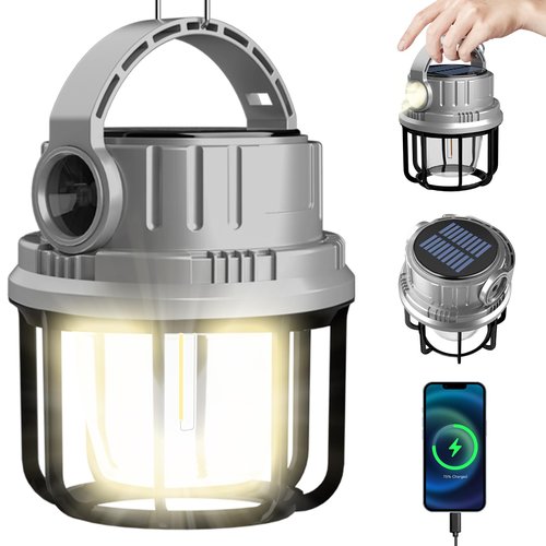 LONLEEYU LED Camping Lantern Rechargeable, Solar Camping Lantern with USB Cable, 6 Light Modes Included with Two Light Source Modes for Hurricane, Power Outages