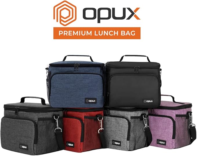 opux Insulated Lunch Bag for Men Women, Soft Lunch Box for Office Work School Picnic, Leakproof Lunch Cooler Bag with Shoulder Strap for Kid Adult Boy Girl, Medium Lunchbox Lunch Tote (Heather Red)