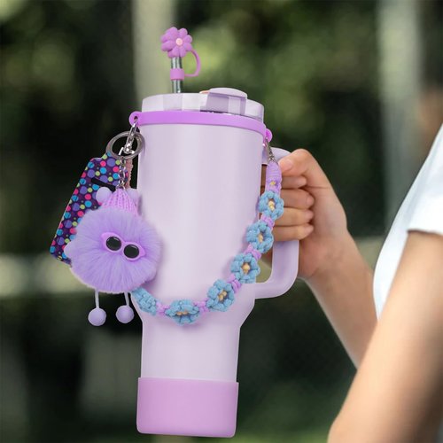Xyntara Purple Accessories for Stanley Cup 40&30oz Tumbler with Handle,Including Straw Topper,Water Bottle Handle Strap,Chapstick Holder, Boot, Keychain Charms for Stanley Cups(Purple)