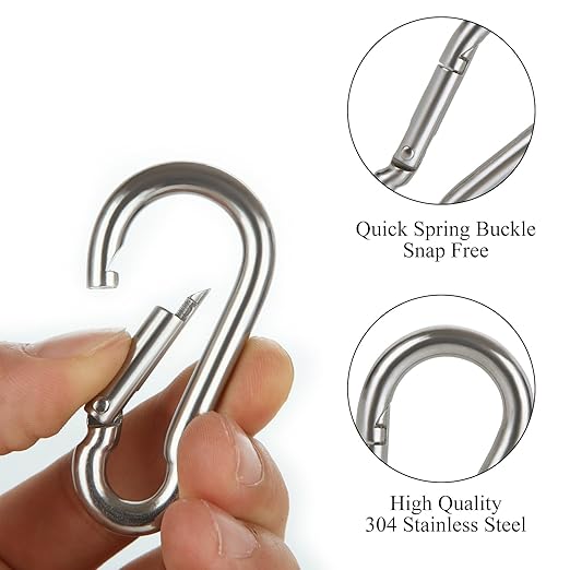 24 PCS M6 x 2-3/8 Inch Carabiner Clips Heavy Duty Spring Snap Hooks Stainless Steel Carabiner Clip Mini Carabiner Clips Quick Link Clip for Keychain Camping Hiking Fishing Dog Leash Keys, Silver