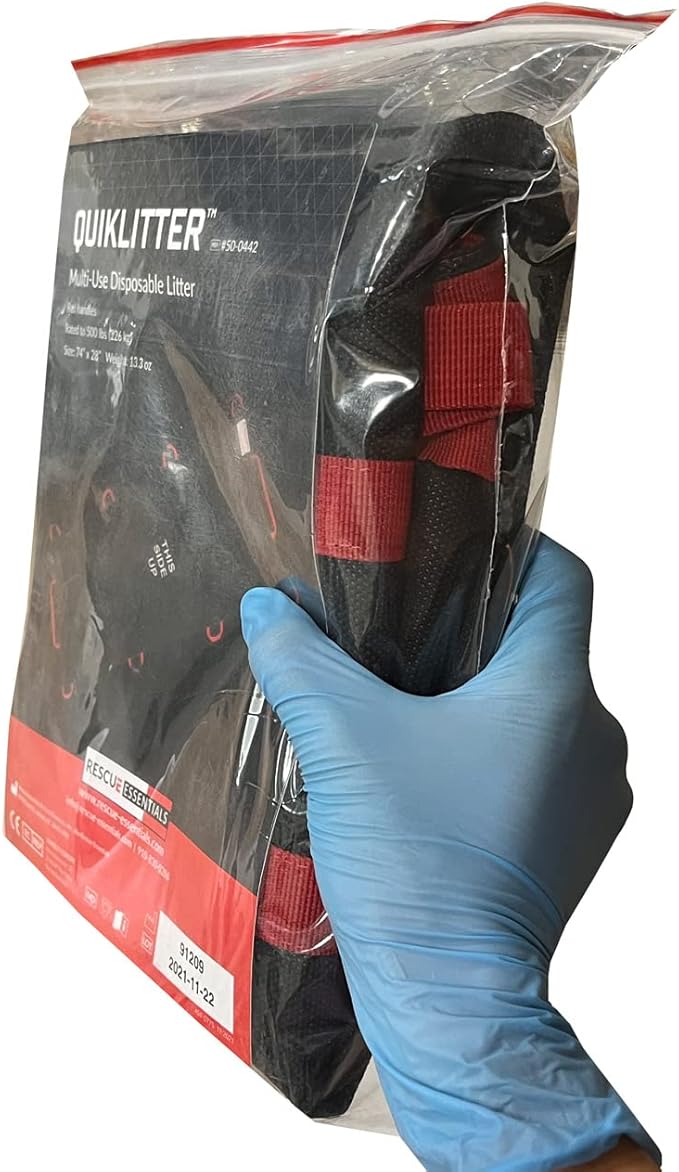 Rescue Essentials Brand Public Access QuikLitter, Red Nylon Handles, Non-Woven Fabric, 500 Lb Rated, Low Cost, Disposable for Patient Transfer, Casualty Evacuation