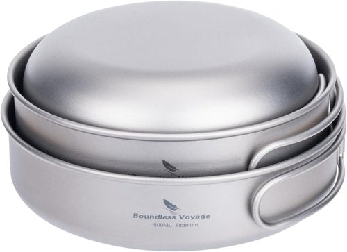 iBasingo 3-Piece Set Titanium Pot Set Camping Cooking Pan with Folding-Handle Outdoor Camp Cookware Pot Sets