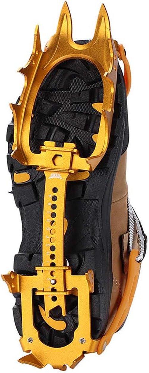 BRS-S3 Ultralight 14 Teeth Aluminium Alloy Bundled Crampons Ice Gripper Outdoor Ice Climbing Kits Crampons for Footwear (Golden)