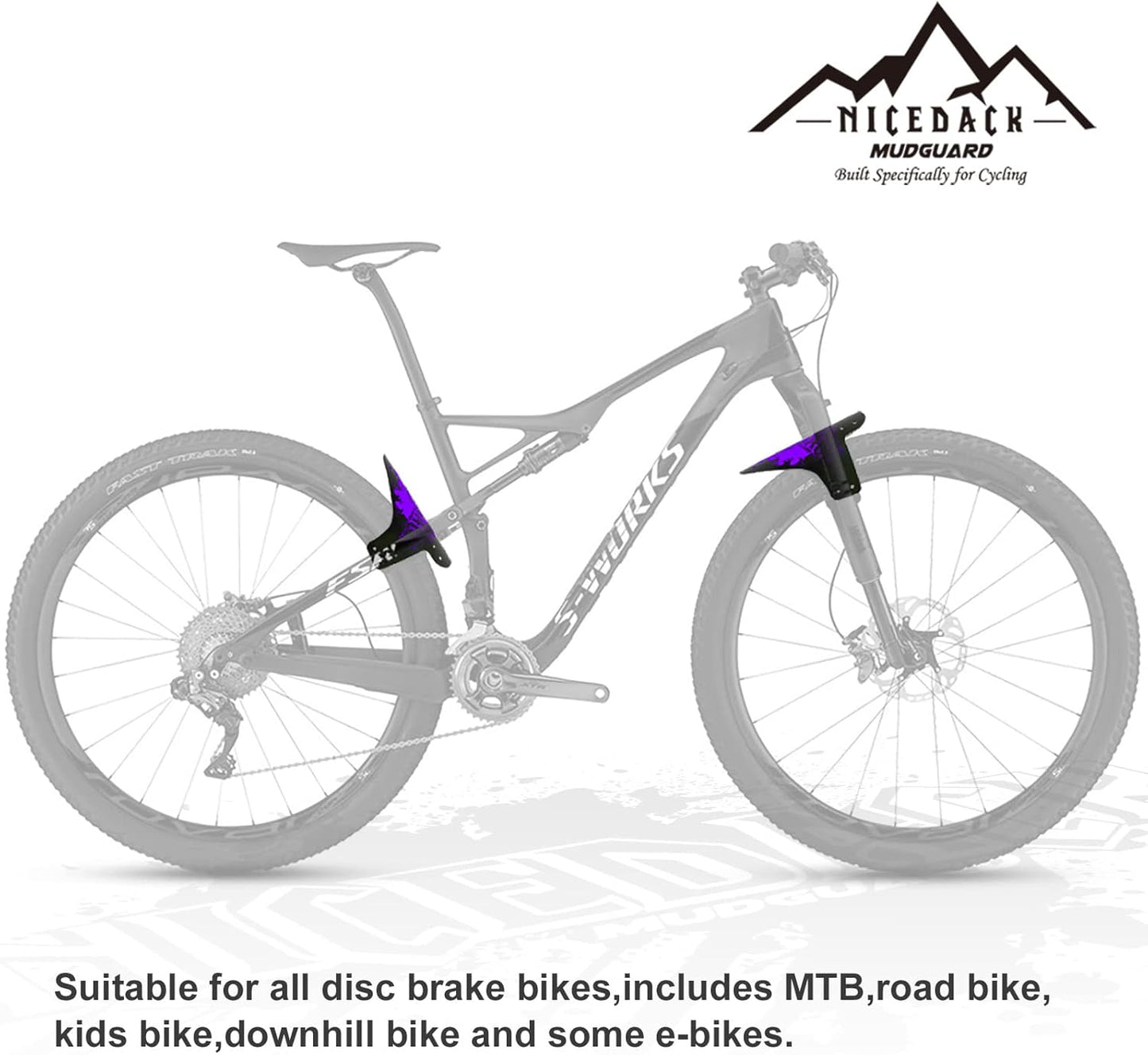NICEDACK Bike Fender, Adjustable MTB Mud Guard, Front and Rear Compatible Mudguards, Fits 650B 20" 26" 27.5" 29 inch Fat Tire Bikes and All Disc Brake Bicycles
