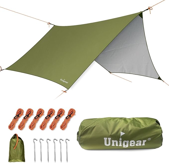 Unigear Hexagon Hammock Rain Fly,15x14FT/12x10FT Multifunctional Waterproof Camping Tarp,Lightweight and Compact Tent Tarp for Backpacking, Hiking, Traveling