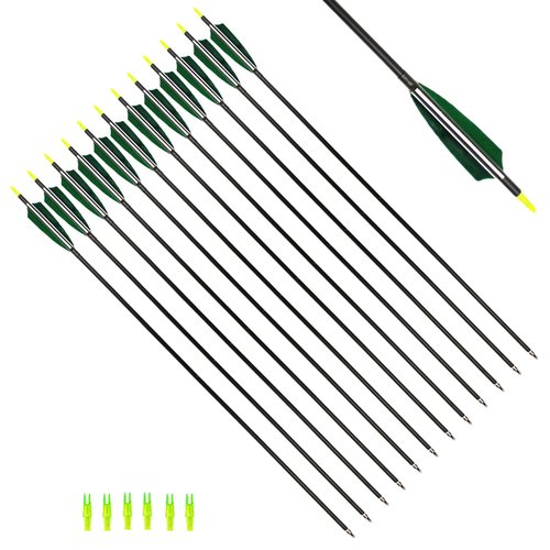 XTCXCARCHERY 30" Carbon Arrows Hunting Arrows with 4" Shield Shaped Turkey Feathers Spine 400 for Recurve & Traditional Long & English Long Bow(Pack of 12) (12, White&Green)
