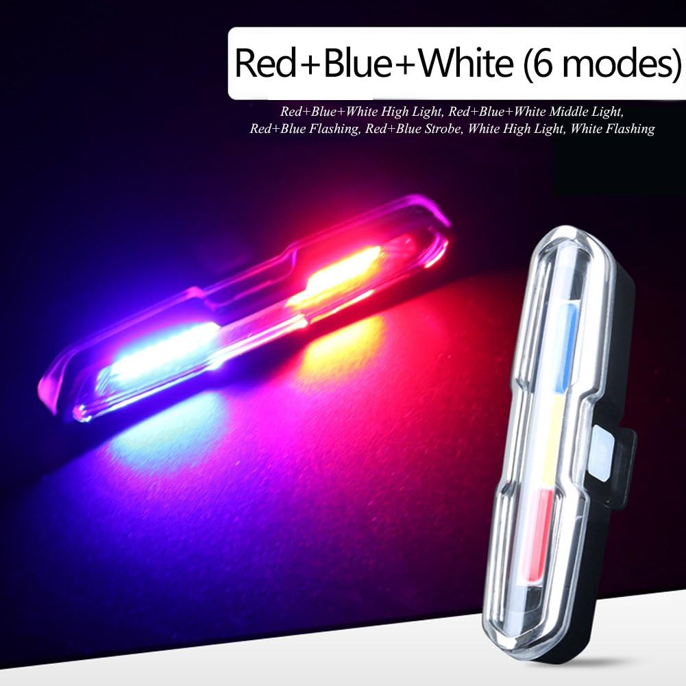 Rear Light, Ultra Bright USB Rechargeable High LED Tail Light Accessories for Cycling Mountain (Red+Blue+White)