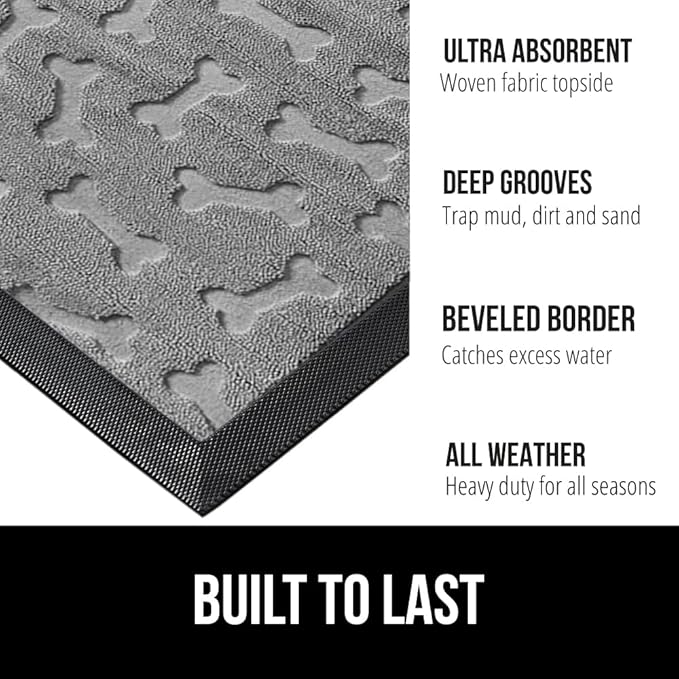 GORILLA GRIP 100% Waterproof All-Season WeatherMax Doormat, 23x35, Durable Natural Rubber, Stain and Fade Resistant, Low Profile, Indoor Outdoor Doormats, Easy Clean Patio Entry Mat, Light Gray Bones