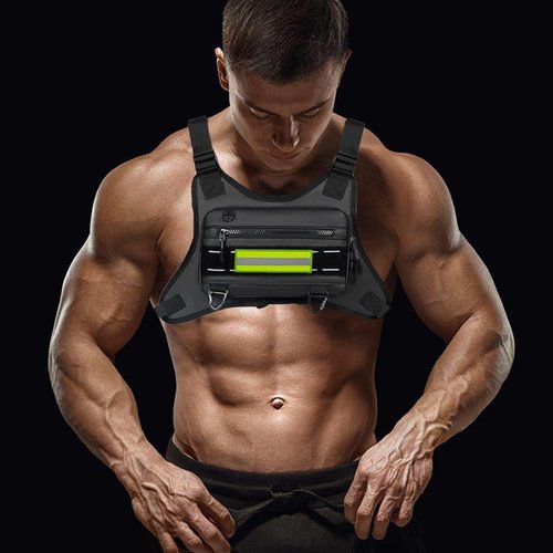 Tactical Chest Bag for Men, EDC Vest Chest Pouch Fits Most Pistols Sports Running Front Chest Pack with Reflective Patch for Outdoor Activities Motorcycle Cycling