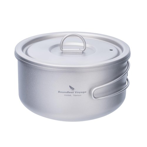 Boundless Voyage Titanium Pot Multifunctional Cooker Ultralight Camping Pot with Handle & Lid Outdoor Open Fire Cookware for Backpacking, Hiking, Bushcraft Cooking Ti2041C