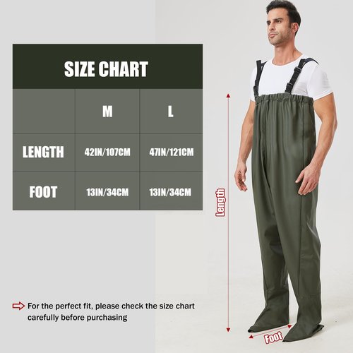 Pfeibk Fishing Waders for Men Waterproof, PVC Lightweight Waders without Boots, Mens Waders Fly Fishing Waders with Adjustable Shoulder Belt for Fishing & Farming, Elastic Waist for Most Size