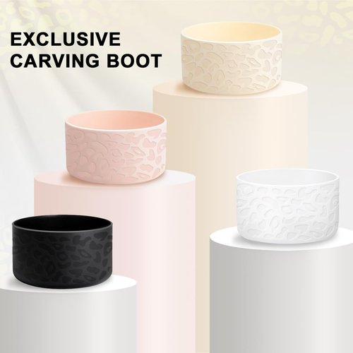Raioaea for Stanley Cup Accessories, Leopard Engraved Silicone Boot for Stanley Cup 40oz 30oz 20oz & Hydro Flask 12-24oz, Stylish Bottom Protector Cover Sleeve for Yeti, Simple Modern,Rose Pink