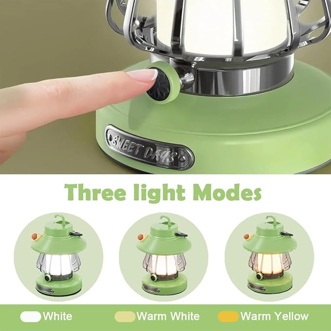 Camping Lantern for Kid Toddler Flashlight with Soft Light & Eye Protection Indoor Outdoor Hanging Tent Portable Night Light Battery Operated Sky Lanterns Rechargeable Lamp Gear Essentials Gift Green