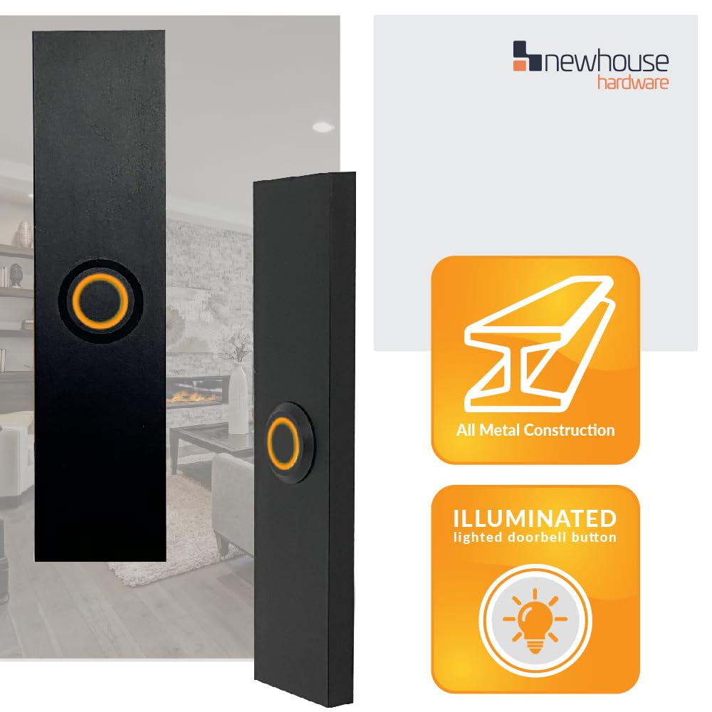 Newhouse Hardware Rectangular Lighted Wired Metal Doorbell Button in Black BT6BL, for Doorbell Chime, Buzzer, or Ringer, Door Bell Button Only, Buzzer Button with LED Button Light