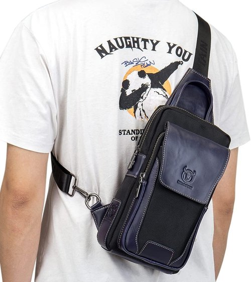 Leather Sling Bag Backpack for Men Women Crossbody Shoulder Chest Day Pack Outdoor Travel Camping Tactical Daypack