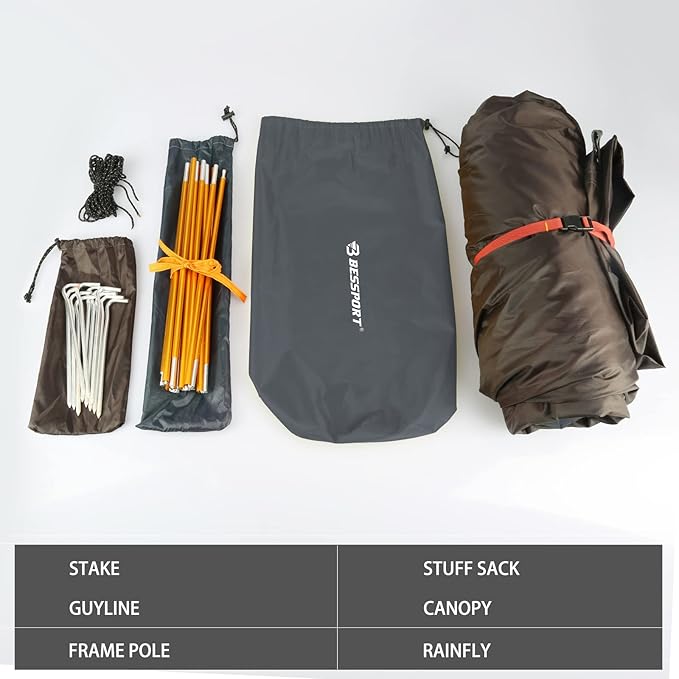 Bessport Camping Tent 1/2 Person Tent Waterproof Two Doors Backpacking Tent Easy Setup Lightweight for Outdoor, Hiking Mountaineering Travel
