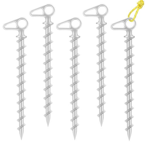 COBARYEN 11" Aluminum Screw-in Ground Anchors - Heavy Duty Metal, Non-Rust Spiral Tent Stakes for High Wind, Grass, Sand, Camping, Canopies, Trampolines & Outdoor Securing