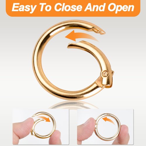 DAJISI 2 PCS Spring O Rings 1 inch, Circle Carabiner Snap Clip Trigger Spring Gold Keychain Clip Heavy Duty Metal O Ring Clips DIY Accessories for Keychains Bag Handbag